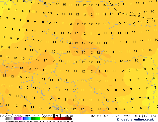 Z500/Rain (+SLP)/Z850 ECMWF  27.05.2024 12 UTC