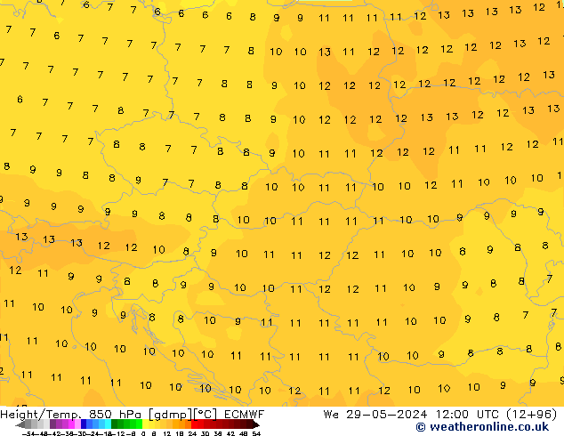 Height/Temp. 850 hPa ECMWF We 29.05.2024 12 UTC