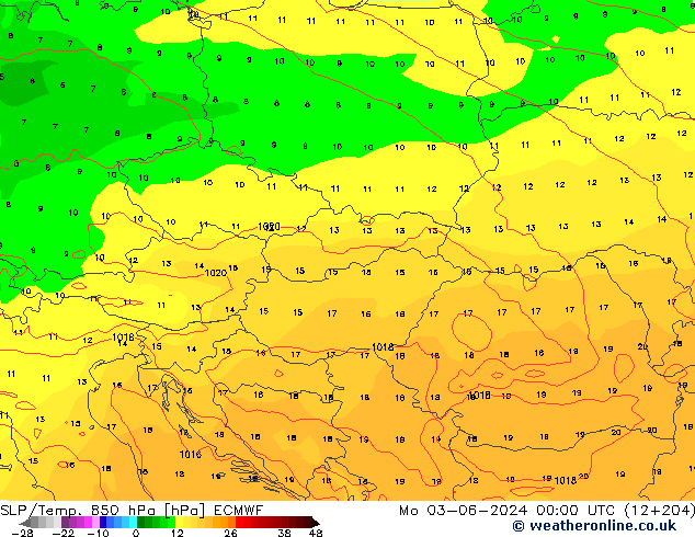 SLP/Temp. 850 hPa ECMWF lun 03.06.2024 00 UTC