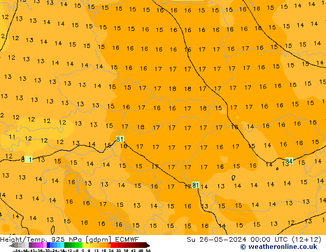 Height/Temp. 925 hPa ECMWF dom 26.05.2024 00 UTC