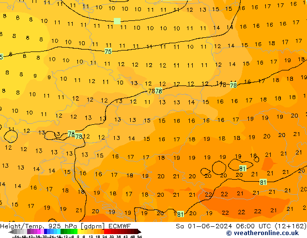 Géop./Temp. 925 hPa ECMWF sam 01.06.2024 06 UTC