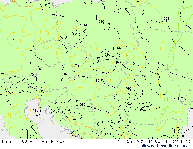 Theta-e 700hPa ECMWF Cts 25.05.2024 12 UTC