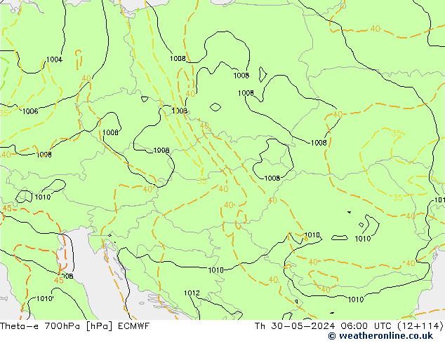 Theta-e 700hPa ECMWF  30.05.2024 06 UTC