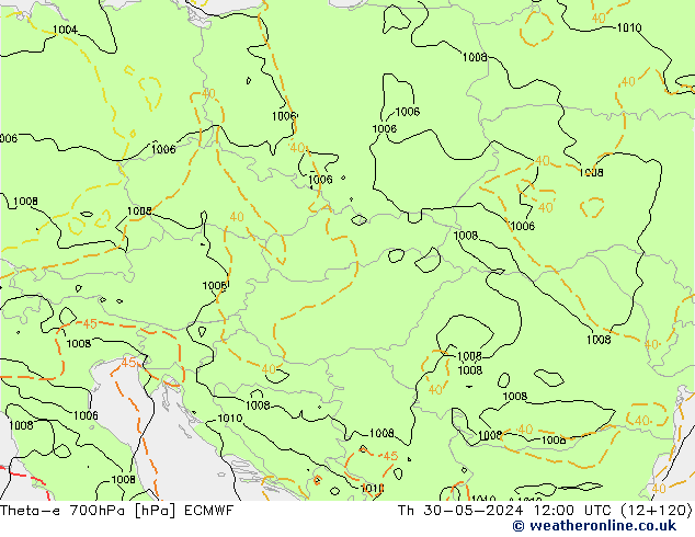 Theta-e 700hPa ECMWF czw. 30.05.2024 12 UTC