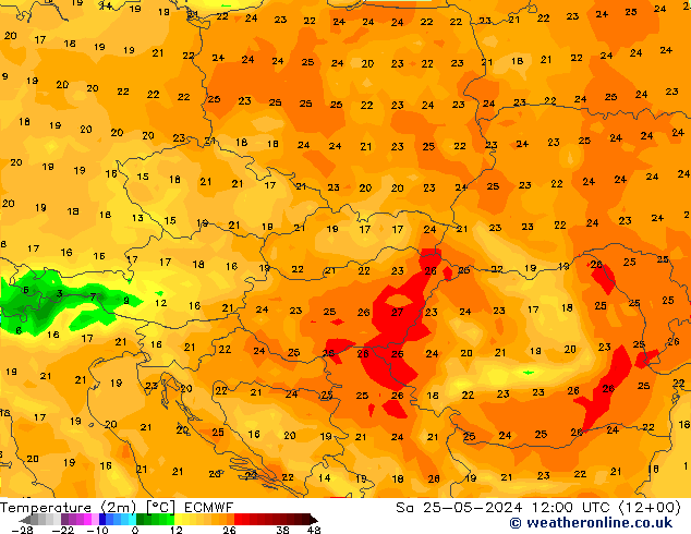 Sıcaklık Haritası (2m) ECMWF Cts 25.05.2024 12 UTC