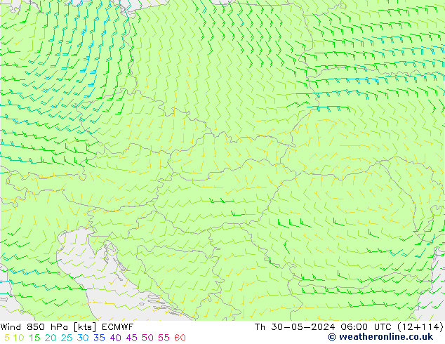 Wind 850 hPa ECMWF Th 30.05.2024 06 UTC