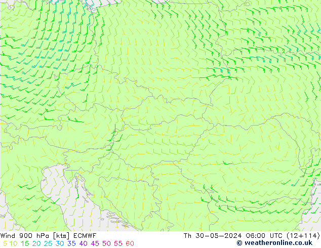 ветер 900 гПа ECMWF чт 30.05.2024 06 UTC