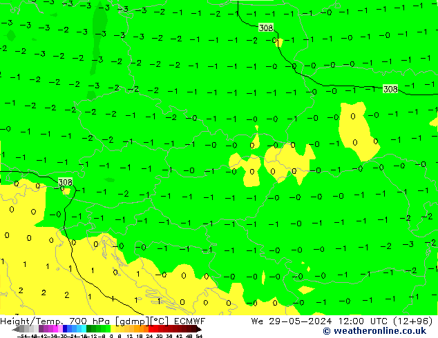 Géop./Temp. 700 hPa ECMWF mer 29.05.2024 12 UTC