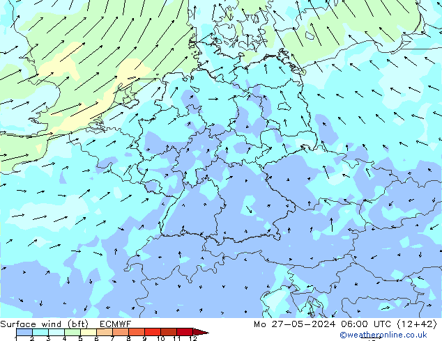  10 m (bft) ECMWF  27.05.2024 06 UTC