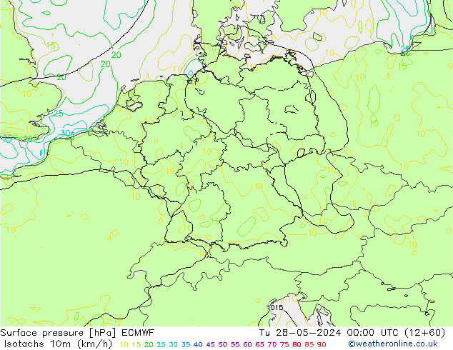 Eşrüzgar Hızları (km/sa) ECMWF Sa 28.05.2024 00 UTC