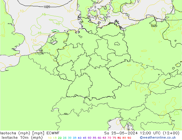 Isotaca (mph) ECMWF sáb 25.05.2024 12 UTC