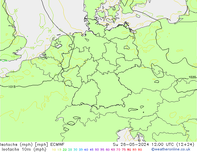 Isotachen (mph) ECMWF So 26.05.2024 12 UTC