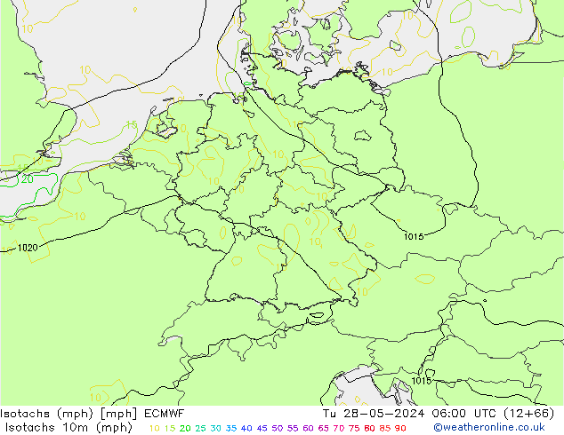 Isotachs (mph) ECMWF Tu 28.05.2024 06 UTC