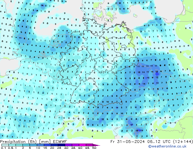 Precipitación (6h) ECMWF vie 31.05.2024 12 UTC