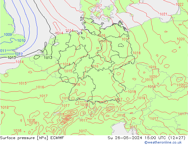 Atmosférický tlak ECMWF Ne 26.05.2024 15 UTC