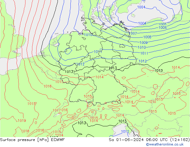 Bodendruck ECMWF Sa 01.06.2024 06 UTC