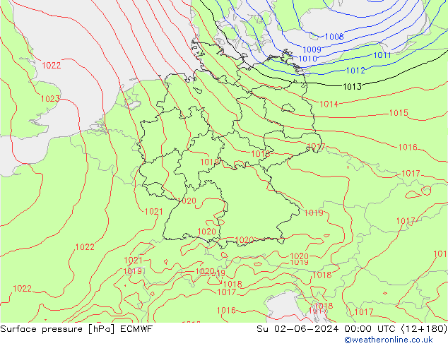 Pressione al suolo ECMWF dom 02.06.2024 00 UTC