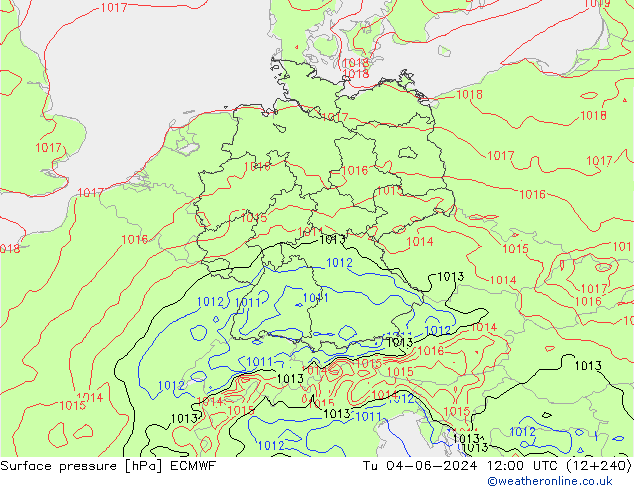 地面气压 ECMWF 星期二 04.06.2024 12 UTC