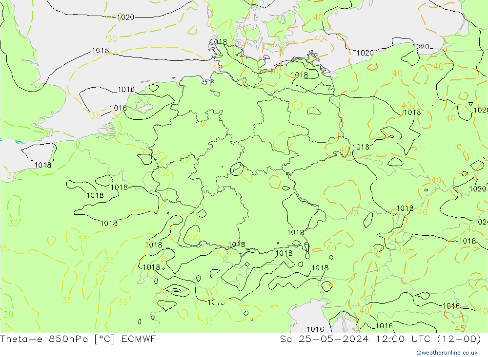 Theta-e 850гПа ECMWF сб 25.05.2024 12 UTC