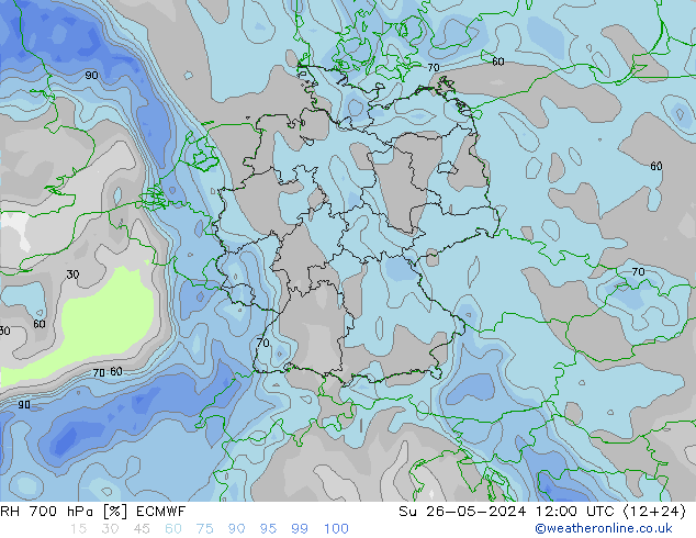 RH 700 hPa ECMWF Ne 26.05.2024 12 UTC