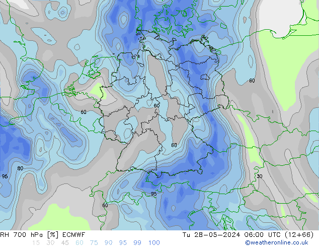 RH 700 hPa ECMWF Tu 28.05.2024 06 UTC