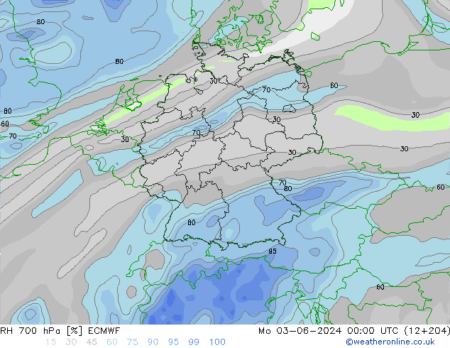 RH 700 hPa ECMWF Po 03.06.2024 00 UTC