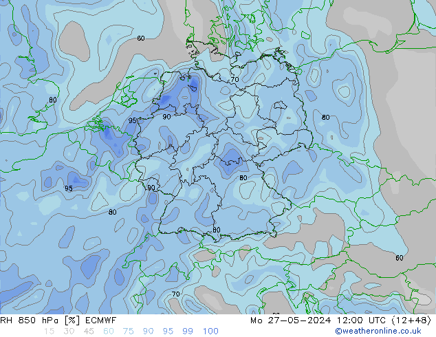 RH 850 hPa ECMWF Mo 27.05.2024 12 UTC