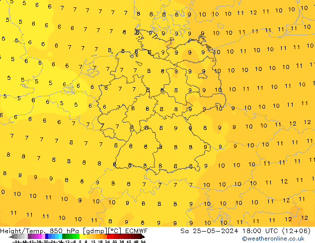 Height/Temp. 850 hPa ECMWF sab 25.05.2024 18 UTC