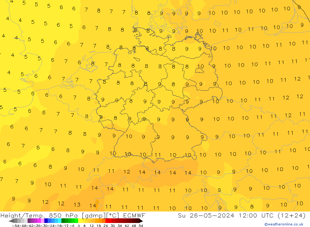 Z500/Rain (+SLP)/Z850 ECMWF So 26.05.2024 12 UTC