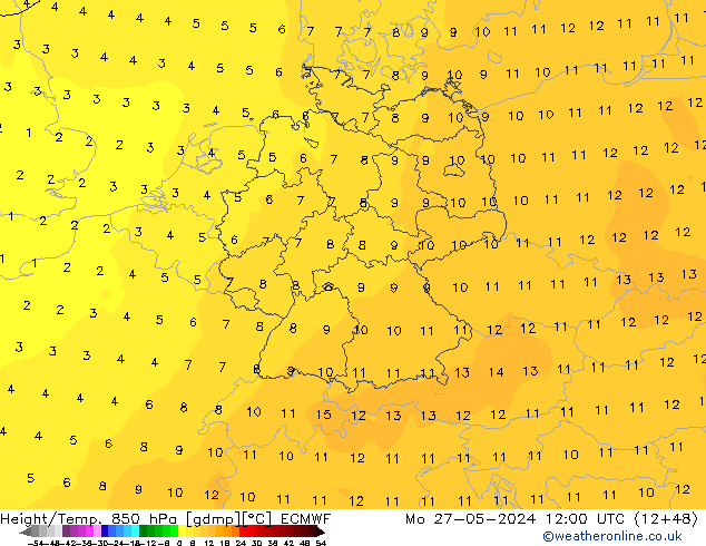 Height/Temp. 850 hPa ECMWF Seg 27.05.2024 12 UTC