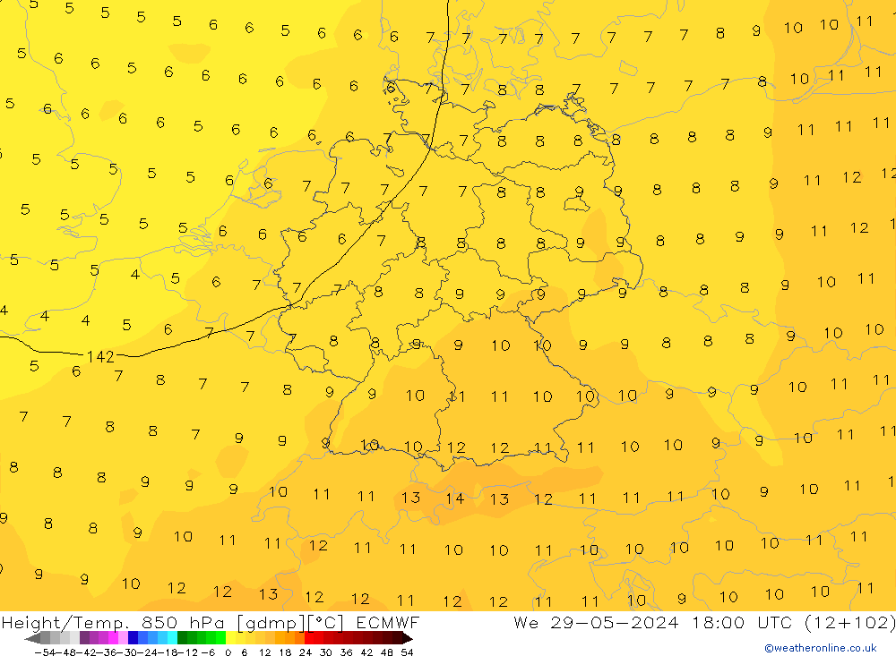 Z500/Yağmur (+YB)/Z850 ECMWF Çar 29.05.2024 18 UTC