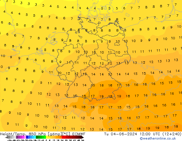 Height/Temp. 850 hPa ECMWF Di 04.06.2024 12 UTC