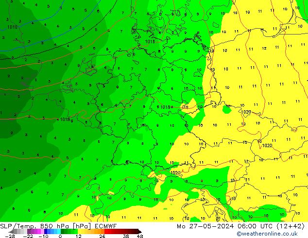 SLP/Temp. 850 hPa ECMWF lun 27.05.2024 06 UTC