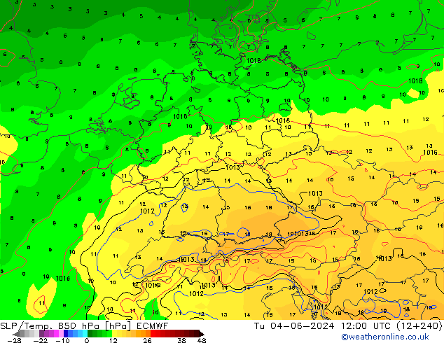 SLP/Temp. 850 hPa ECMWF Di 04.06.2024 12 UTC