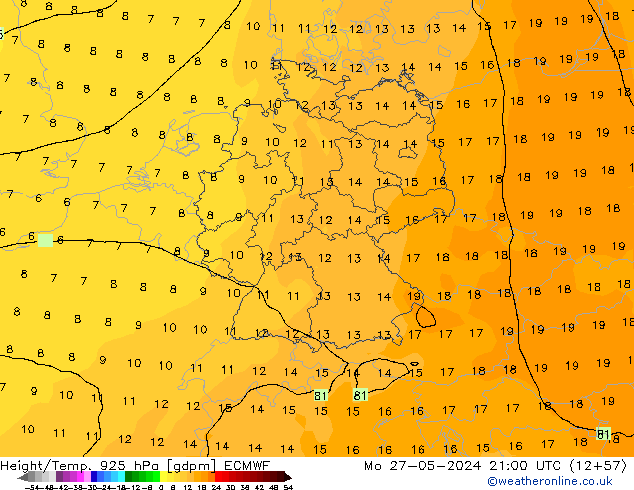 Height/Temp. 925 hPa ECMWF  27.05.2024 21 UTC