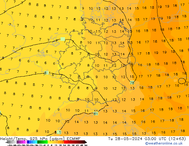 Height/Temp. 925 hPa ECMWF Tu 28.05.2024 03 UTC