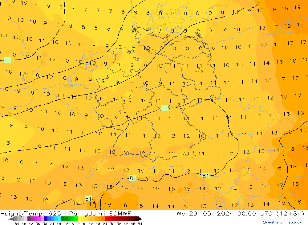 Height/Temp. 925 hPa ECMWF  29.05.2024 00 UTC