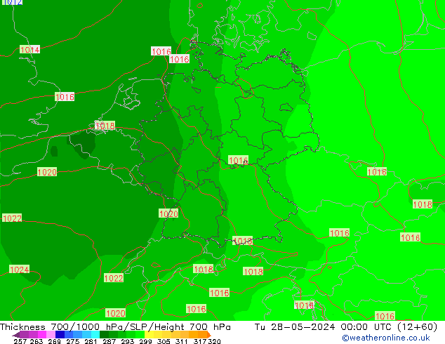 Thck 700-1000 hPa ECMWF Út 28.05.2024 00 UTC