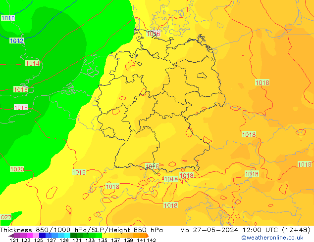 Thck 850-1000 hPa ECMWF Po 27.05.2024 12 UTC