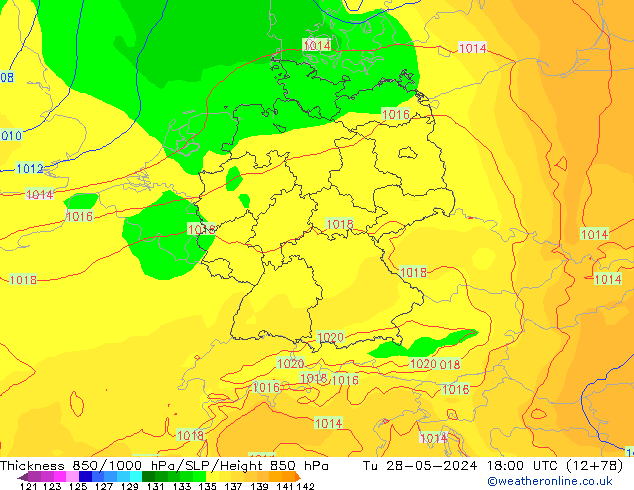 Espesor 850-1000 hPa ECMWF mar 28.05.2024 18 UTC