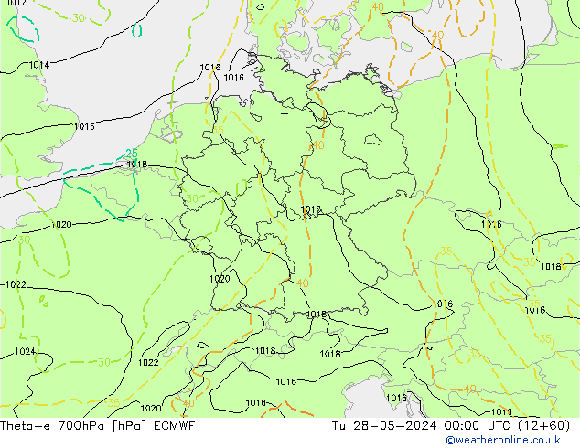 Theta-e 700hPa ECMWF  28.05.2024 00 UTC