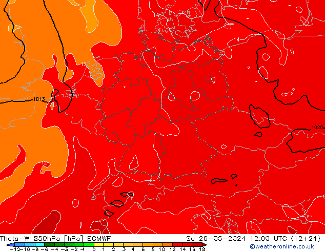 Theta-W 850hPa ECMWF So 26.05.2024 12 UTC