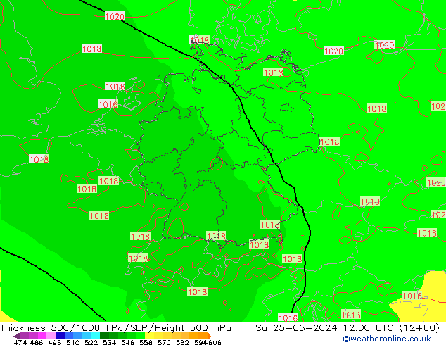 Espesor 500-1000 hPa ECMWF sáb 25.05.2024 12 UTC