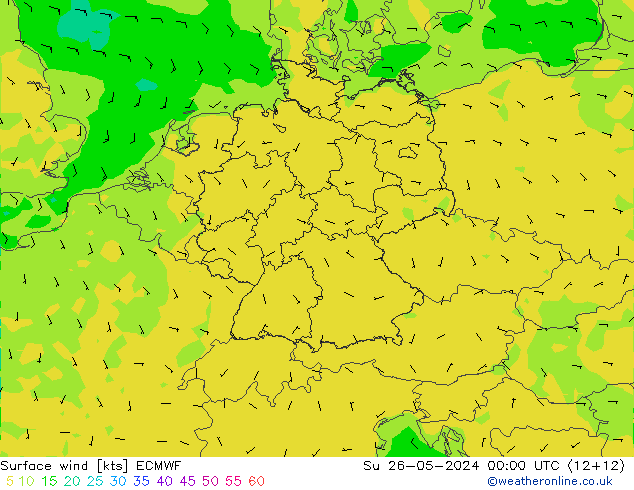 Rüzgar 10 m ECMWF Paz 26.05.2024 00 UTC