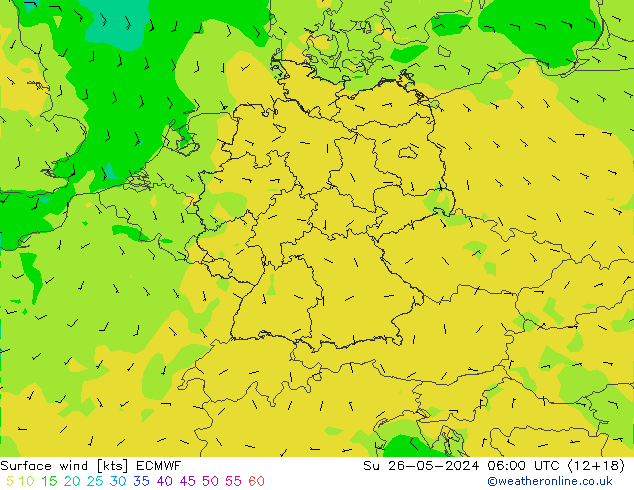 Surface wind ECMWF Su 26.05.2024 06 UTC