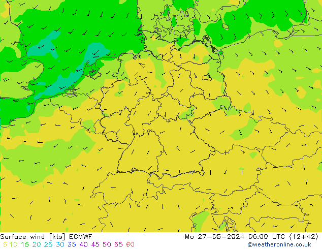 Vento 10 m ECMWF lun 27.05.2024 06 UTC