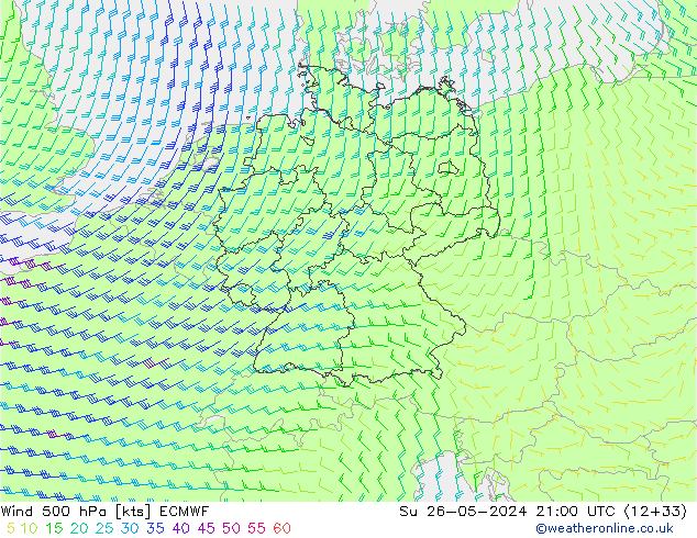 Wind 500 hPa ECMWF Su 26.05.2024 21 UTC