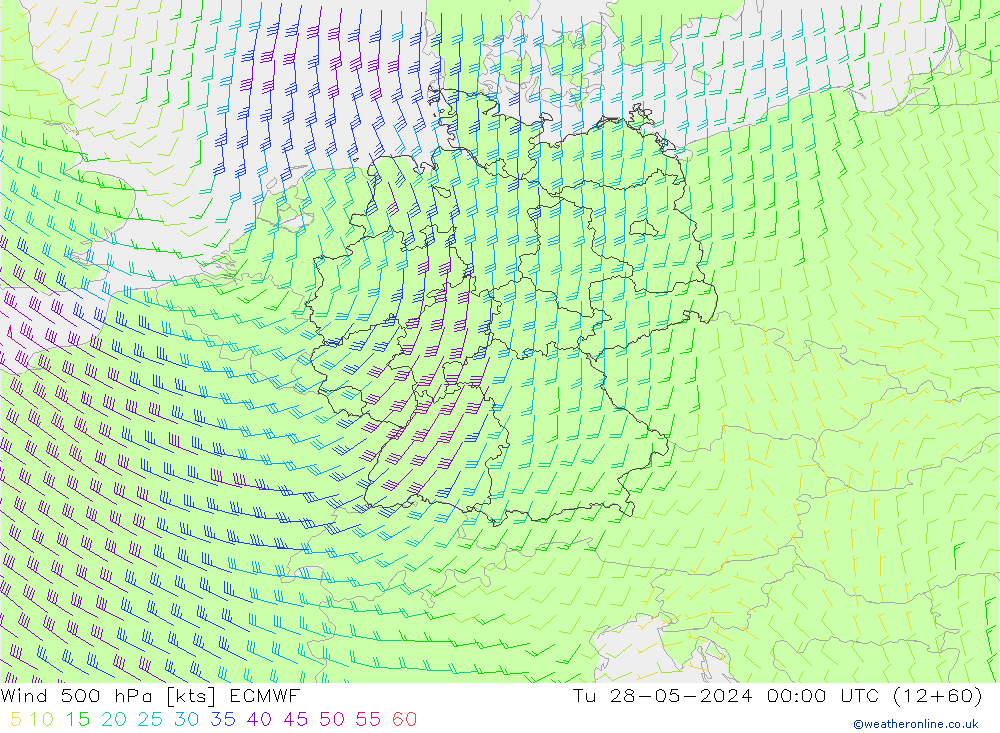 Wind 500 hPa ECMWF di 28.05.2024 00 UTC