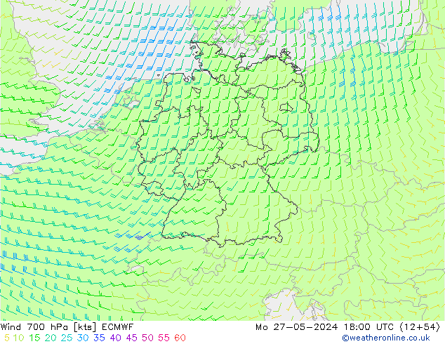 Rüzgar 700 hPa ECMWF Pzt 27.05.2024 18 UTC