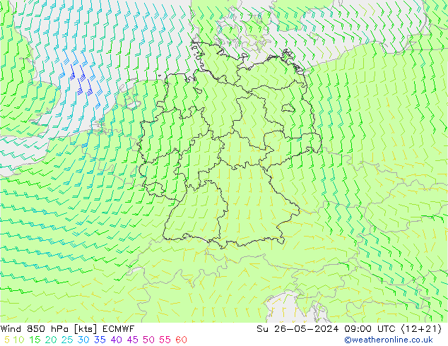 Rüzgar 850 hPa ECMWF Paz 26.05.2024 09 UTC